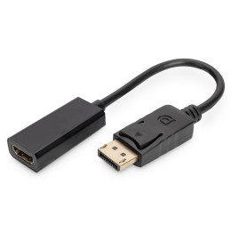 Digitus AK-340400-001-S adaptador de cabo de vídeo 0,15 m DisplayPort HDMI Preto