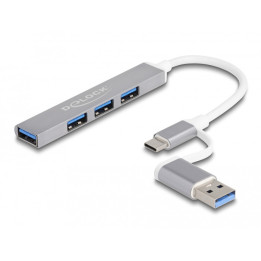DeLOCK 64214 hub de interface USB 3.2 Gen 1 (3.1 Gen 1) Type-A + Type-C 5000 Mbit s Prateado