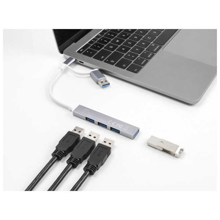 DeLOCK 64214 hub de interface USB 3.2 Gen 1 (3.1 Gen 1) Type-A + Type-C 5000 Mbit s Prateado