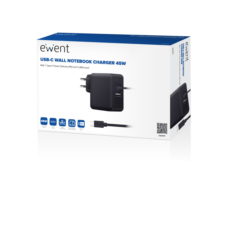 Ewent EW3979 carregador de dispositivos móveis Computador portátil Preto AC Carregamento rápido Interior