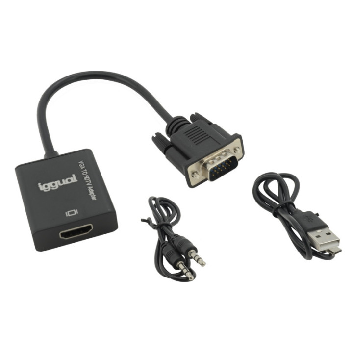 iggual IGG317297 adaptador de cabo de vídeo 0,25 m VGA (D-Sub) HDMI Preto