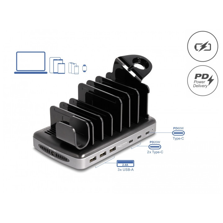 Delock USB Charging Station with 3 x USB Type-C™ PD + 3 x USB Type-A (112 W)