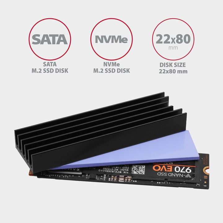 Axagon CLR-M2L10 Sistema de Arrefecimento de Computador Disco de estado sólido (SSD) Dissipador de calor Radiador Preto