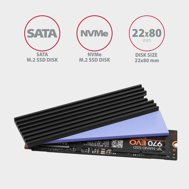 Axagon CLR-M2L3 Sistema de Arrefecimento de Computador Disco de estado sólido (SSD) Dissipador de calor Radiador Preto