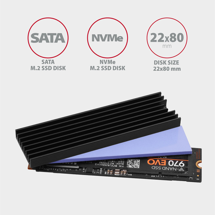 Axagon CLR-M2L6 Sistema de Arrefecimento de Computador Disco de estado sólido (SSD) Dissipador de calor Radiador Preto