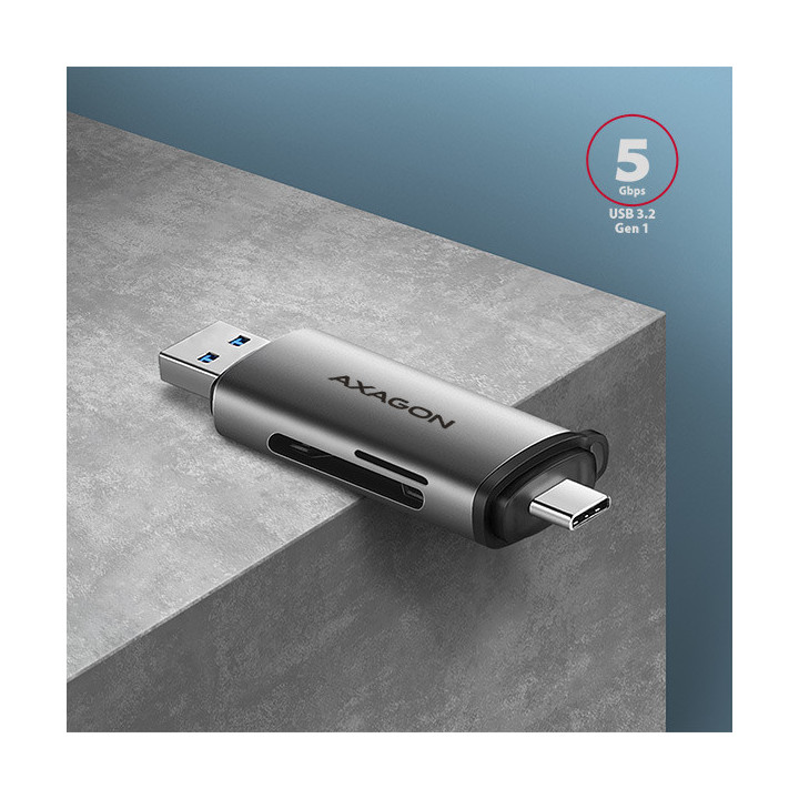 Axagon CRE-SAC leitor de cartões USB 3.2 Gen 1 (3.1 Gen 1) Type-A Type-C Cinzento