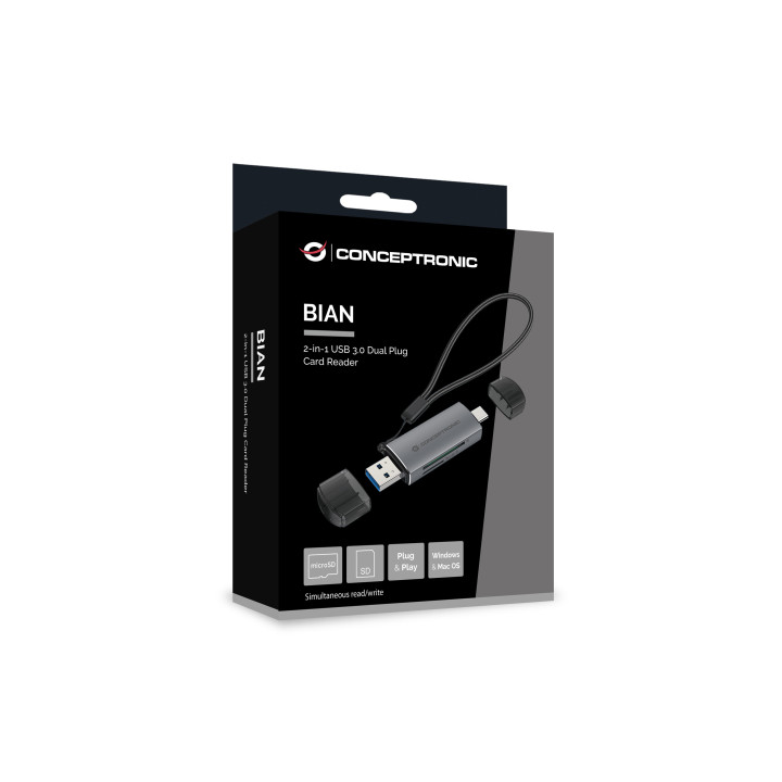 Conceptronic BIAN05G leitor de cartões USB 3.2 Gen 1 (3.1 Gen 1) Type-A Type-C Cinzento
