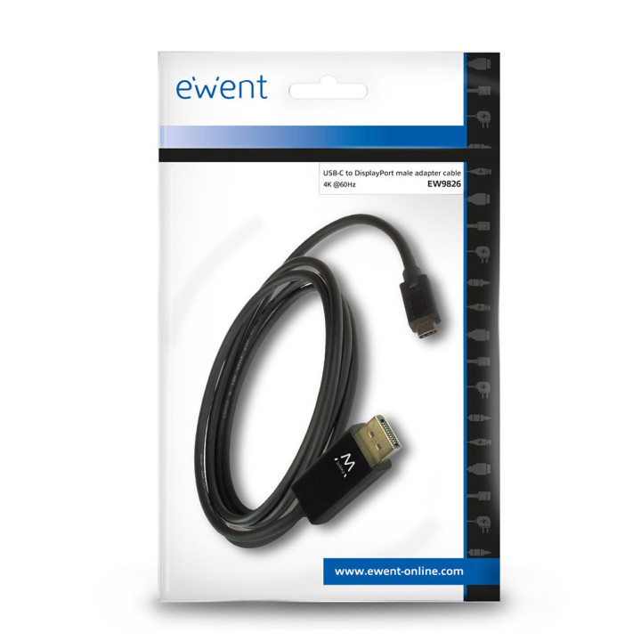 Ewent EW9826 adaptador de cabo de vídeo 2 m USB Type-C DisplayPort Preto