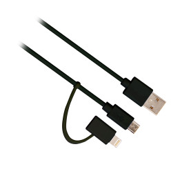 Ewent EW9909 cabo USB 1 m USB 2.0 USB A Micro-USB B Lightning Preto