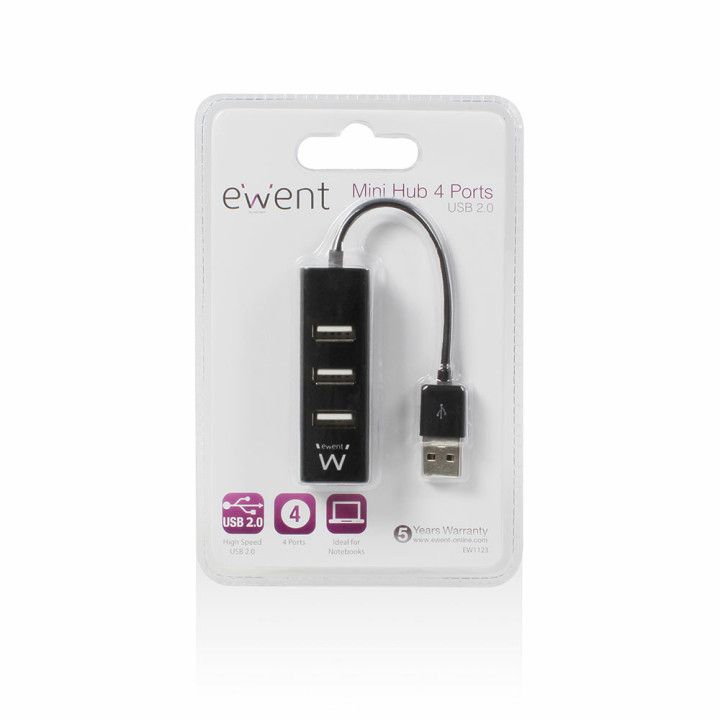 Ewent EW1123 hub de interface USB 2.0 480 Mbit s Preto