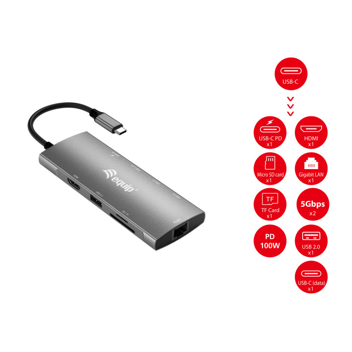 Equip 133490 base & duplicador de portas Com fios USB 3.2 Gen 1 (3.1 Gen 1) Type-C Cinzento