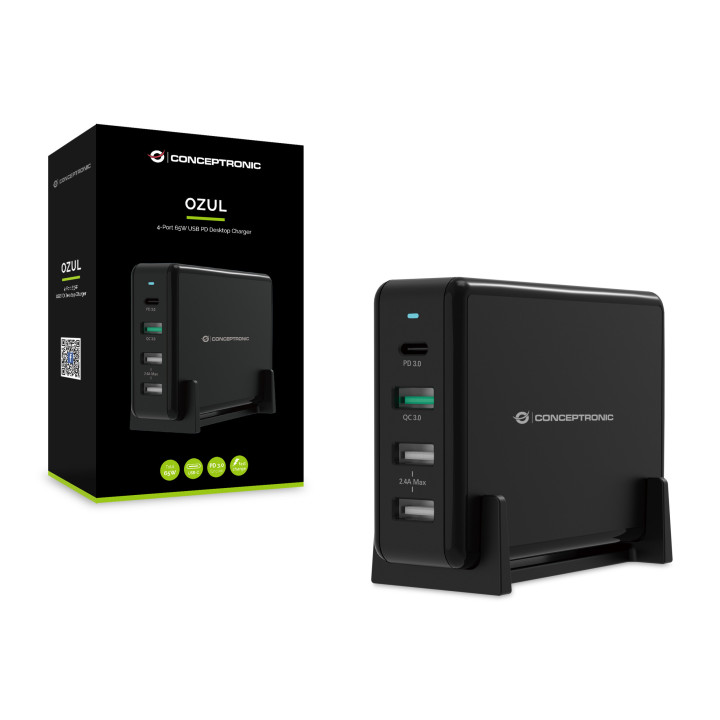 Conceptronic OZUL01B carregador de dispositivos móveis Universal Preto AC Carregamento rápido Interior