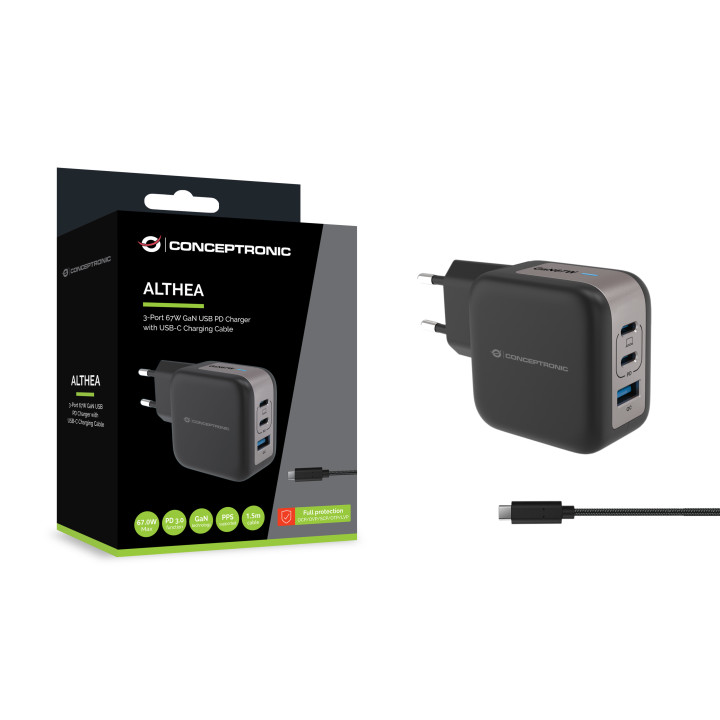 Conceptronic ALTHEA17B carregador de dispositivos móveis Universal Preto AC Carregamento rápido Interior