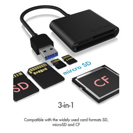 ICY BOX IB-CR301-U3 leitor de cartões USB 3.2 Gen 1 (3.1 Gen 1) Preto