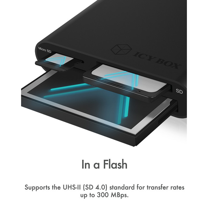 ICY BOX IB-CR301-U3 leitor de cartões USB 3.2 Gen 1 (3.1 Gen 1) Preto