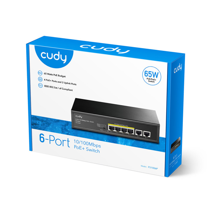 Cudy FS1006P switch de rede Fast Ethernet (10 100) Power over Ethernet (PoE) Preto