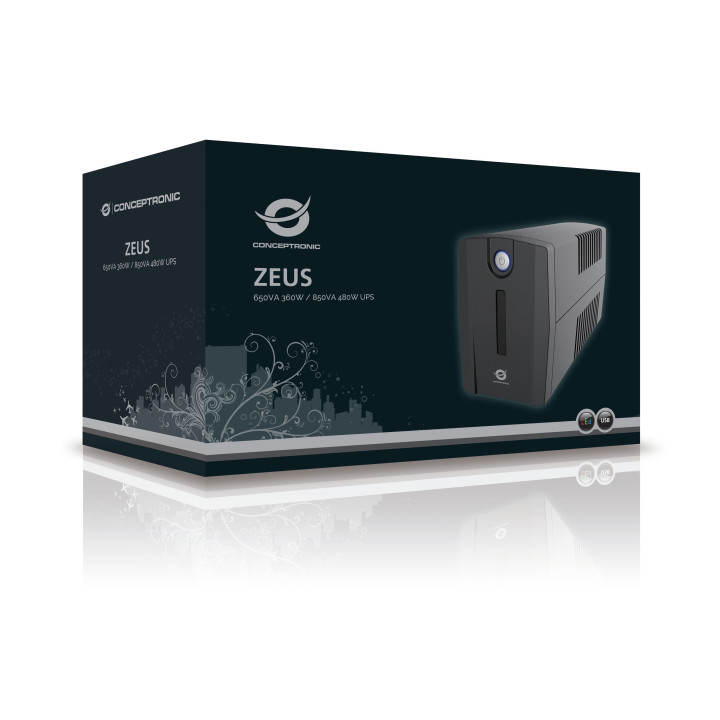 Conceptronic ZEUS01ES UPS Linha interativa 0,65 kVA 360 W 2 tomada(s) CA
