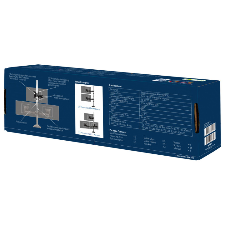 ARCTIC Z+1 Pro Gen 3 124,5 cm (49") Preto, Aço acetinado Secretária