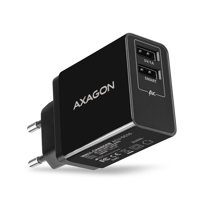 Axagon ACU-DS16 carregador de dispositivos móveis Telemóvel, Power bank, Smartphone, Tablet, Universal Preto AC Interior