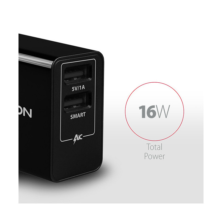 Axagon ACU-DS16 carregador de dispositivos móveis Telemóvel, Power bank, Smartphone, Tablet, Universal Preto AC Interior