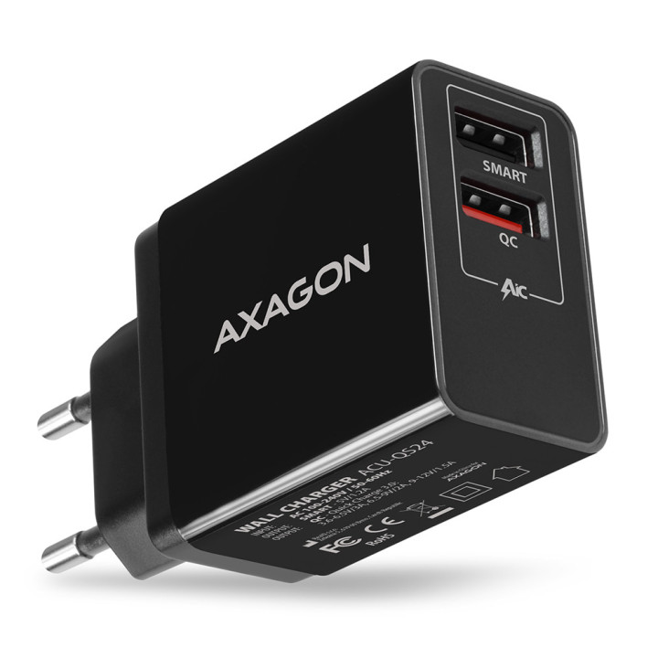 Axagon ACU-QS24 carregador de dispositivos móveis Smartphone Preto AC Carregamento rápido Interior