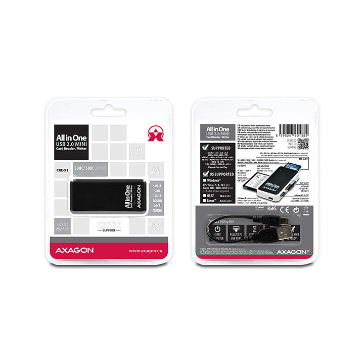 Axagon CRE-X1 leitor de cartões USB 2.0 Preto, Branco