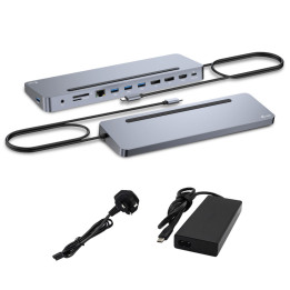 i-tec C31FLAT2PDPRO100W base & duplicador de portas Com fios USB 3.2 Gen 1 (3.1 Gen 1) Type-C Prateado