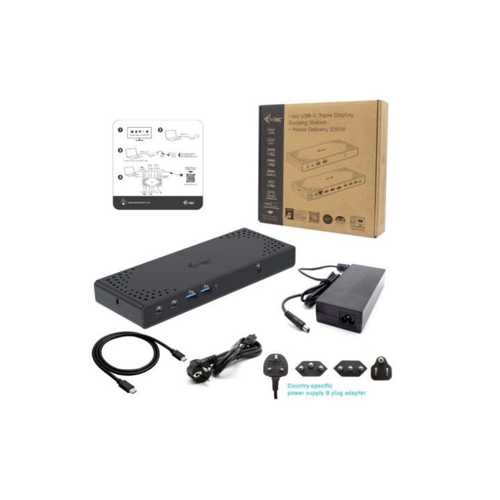 i-tec C31TRIPLE4KDOCKPD base & duplicador de portas Com fios USB 3.2 Gen 1 (3.1 Gen 1) Type-C Preto