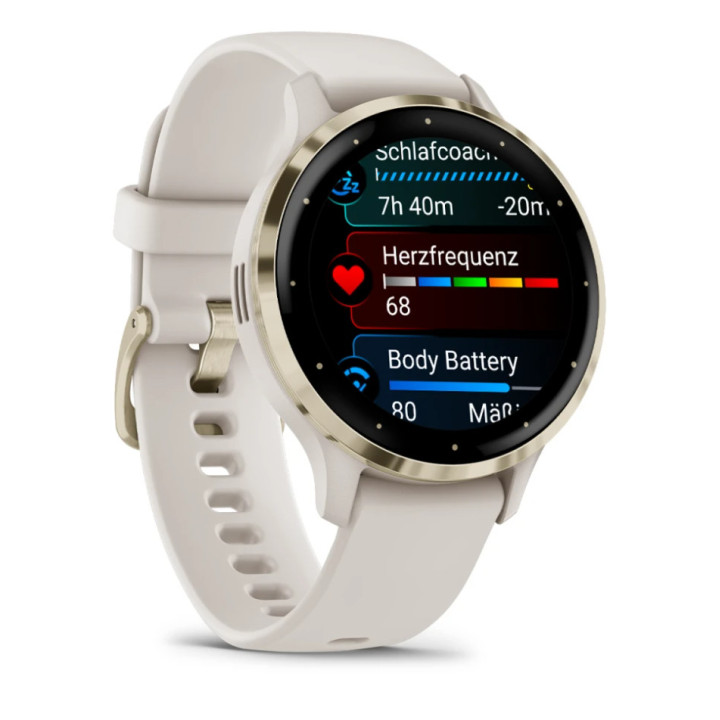 Garmin Venu 3S 3,05 cm (1.2") AMOLED Digital 390 x 390 pixels Ecrã táctil Dourado, Marfim Wi-Fi GPS