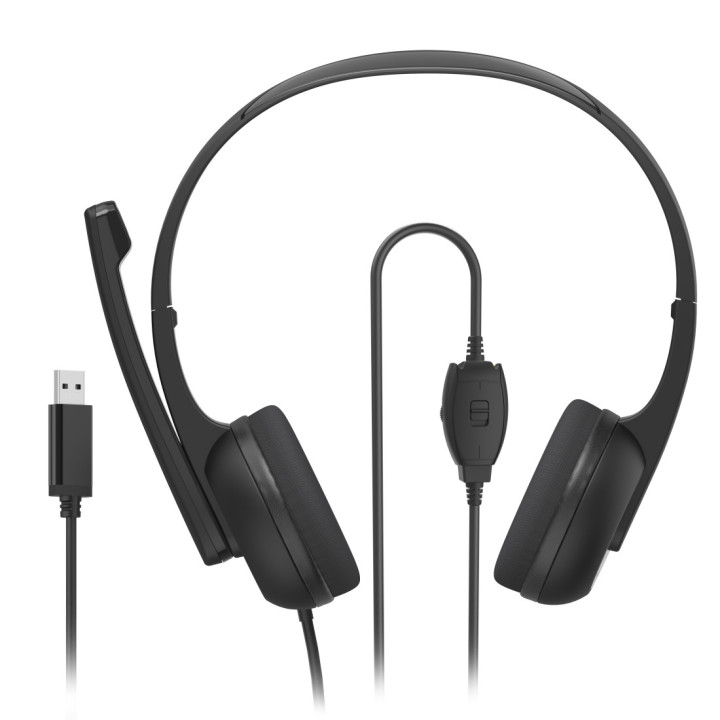 Hama HS-USB250 V2 Auscultadores Com fios Fita de cabeça Escritório Call center USB Type-A Preto