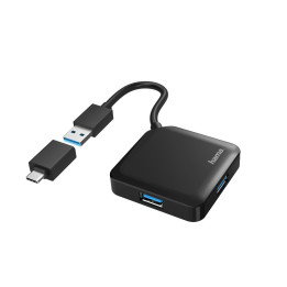 Hama 00200116 hub de interface USB 3.2 Gen 1 (3.1 Gen 1) Type-A + Type-C 5000 Mbit s Preto