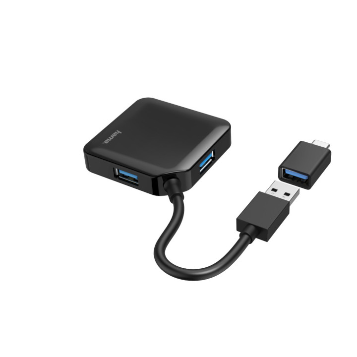 Hama 00200116 hub de interface USB 3.2 Gen 1 (3.1 Gen 1) Type-A + Type-C 5000 Mbit s Preto