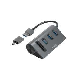 Hama 00200140 base & duplicador de portas USB 3.2 Gen 1 (3.1 Gen 1) Type-A Antracite, Preto