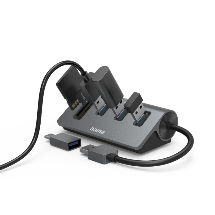 Hama 00200140 base & duplicador de portas USB 3.2 Gen 1 (3.1 Gen 1) Type-A Antracite, Preto