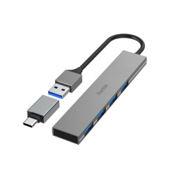 Hama 00200141 hub de interface USB 3.2 Gen 1 (3.1 Gen 1) Type-A 5000 Mbit s Cinzento