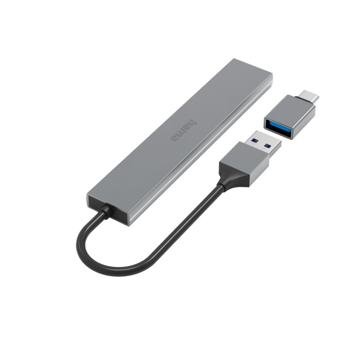 Hama 00200141 hub de interface USB 3.2 Gen 1 (3.1 Gen 1) Type-A 5000 Mbit s Cinzento