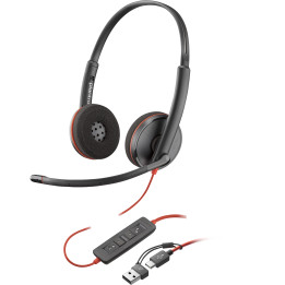POLY Headset Estéreo Blackwire 3220 com USB-C + Adaptador USB-C A
