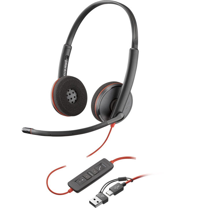 POLY Headset Estéreo Blackwire 3220 com USB-C + Adaptador USB-C A