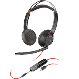 POLY Headset Estéreo Blackwire 5220 com USB-C + Conector de 3,5 mm + Adaptador USB-C A