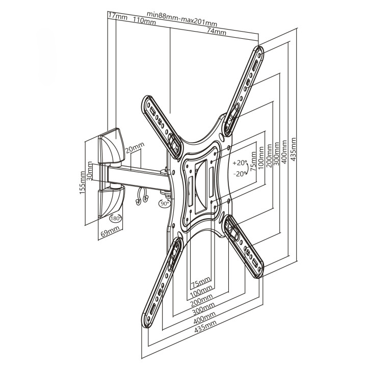 Napofix 050 suporte para TV 165,1 cm (65") Preto
