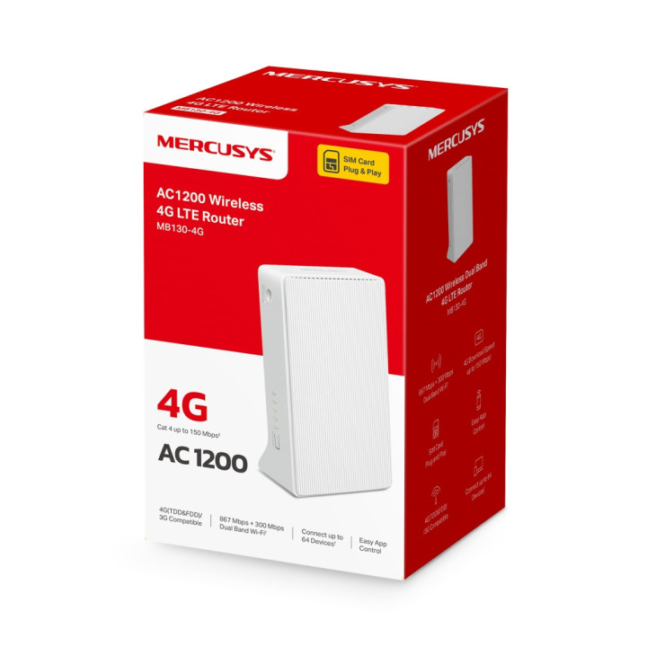 Mercusys MB130-4G router sem fios Ethernet Dual-band (2,4 GHz   5 GHz) Branco