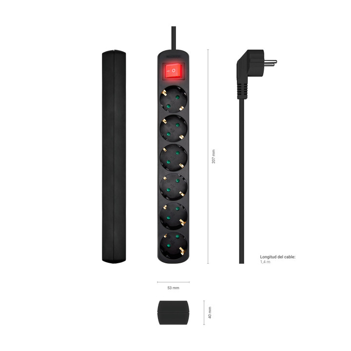 AISENS A154-0536 extensão elétrica 1,4 m 6 tomada(s) CA Interior Preto