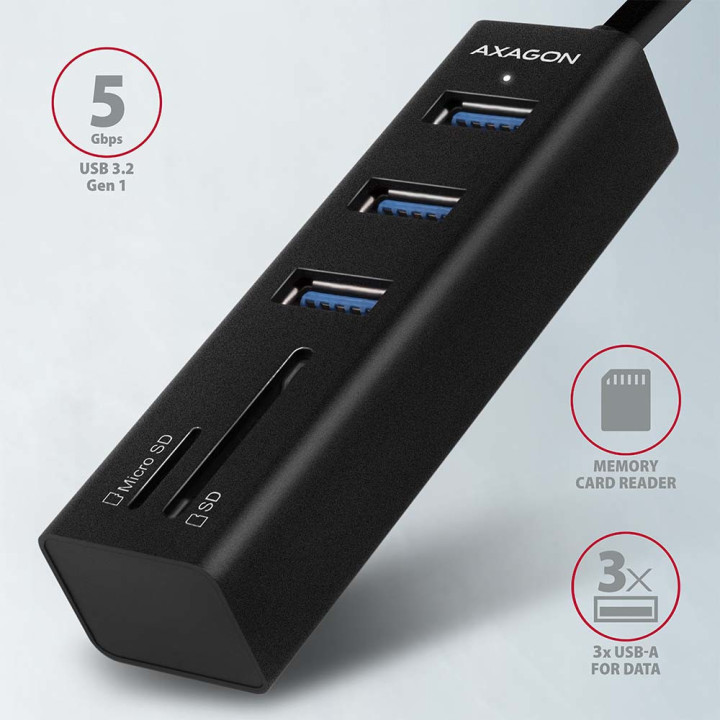 Axagon HMA-CR3A base & duplicador de portas USB 3.2 Gen 1 (3.1 Gen 1) Type-A Preto