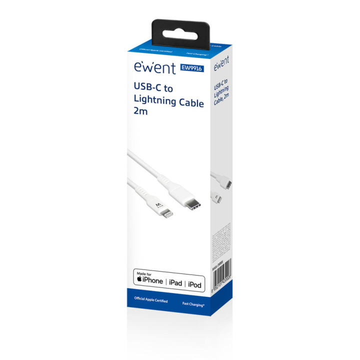 Ewent EW9916 cabo Lightning 2 m Branco