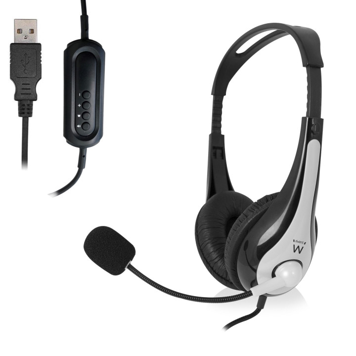 Ewent EW3565 auscultador Auscultadores Com fios Fita de cabeça Chamadas Música USB Type-A Preto, Branco