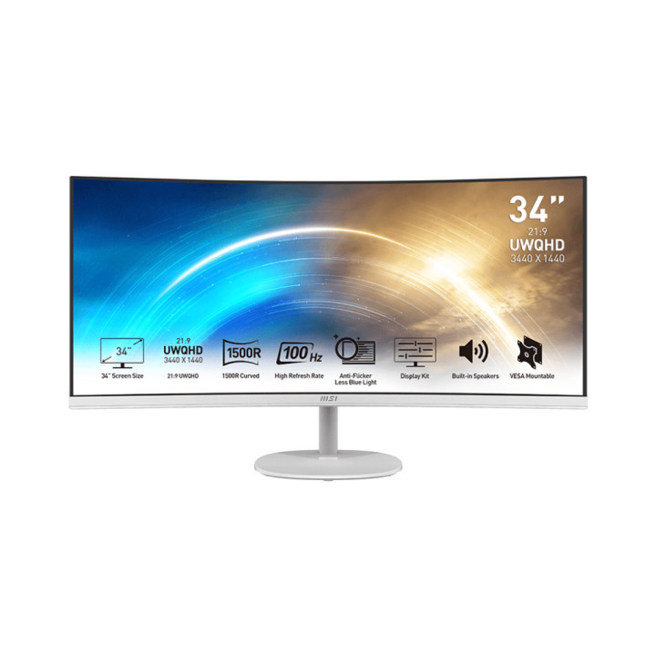 MSI Pro MP341CQWDE monitor de ecrã 86,4 cm (34") 3440 x 1440 pixels UltraWide Quad HD Branco