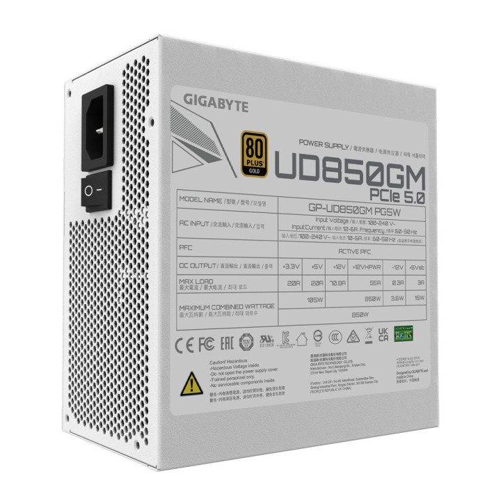 GIGABYTE UD850GM PG5W fonte de alimentação 850 W 20+4 pin ATX ATX Preto