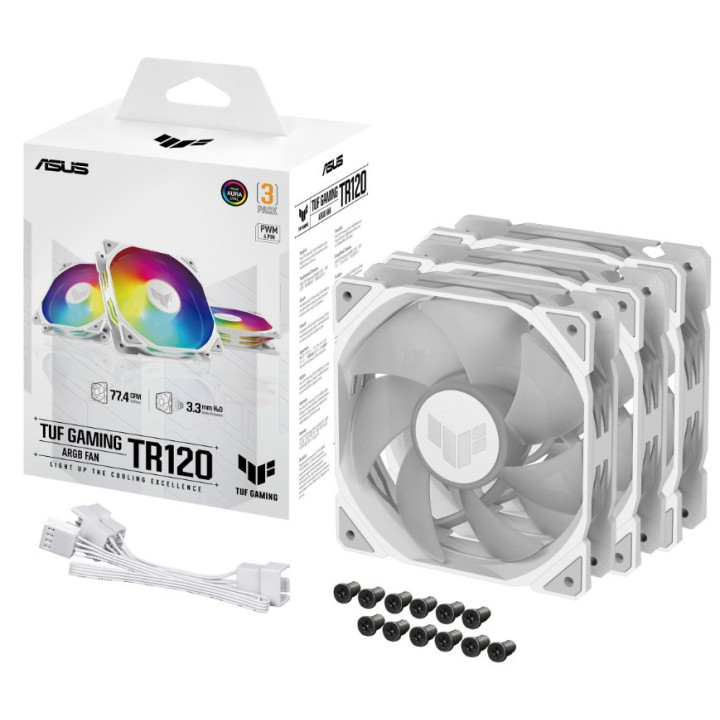 Ventoinha ASUS TUF GAMING TR120 ARGB 3IN1 White 120mm Branco - Pack de 3