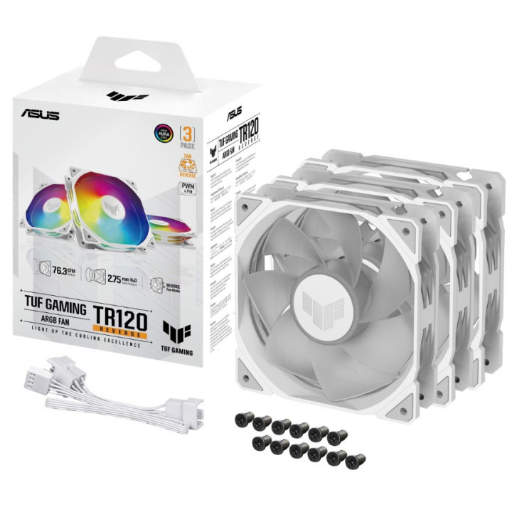 Ventoinha ASUS TUF GAMING TR120 ARGB REVERSE 3IN1 120mm Branco - Pack de 3