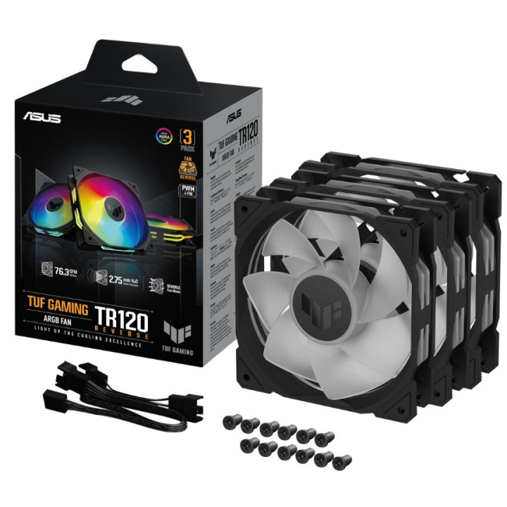 Ventoinha ASUS TUF Gaming TR120 ARGB Reverse Fan 120mm Preta - Pack